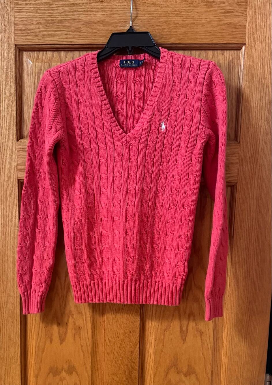 Polo Ralph Lauren Women's Pink Cable Knit V-Neck Sweater Small